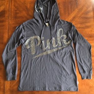 VS PINK Gray Sequin Long Sleeve Hooded Tee M